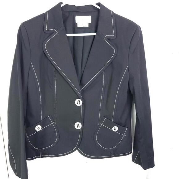 Conrad C Blazer Womens 12 Petite White Stitch Suiting Two Button Evening - Picture 1 of 9